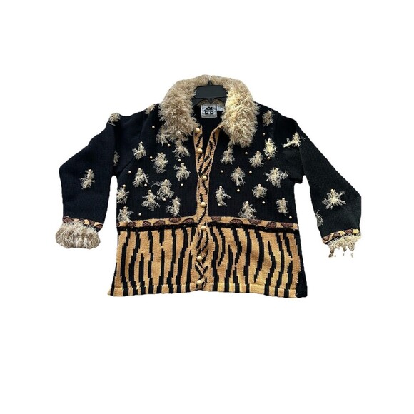 Storybook Kruts Wildlife Expressions Sweater Women’s 1X Black Brown Fringe Jacke - Picture 2 of 10